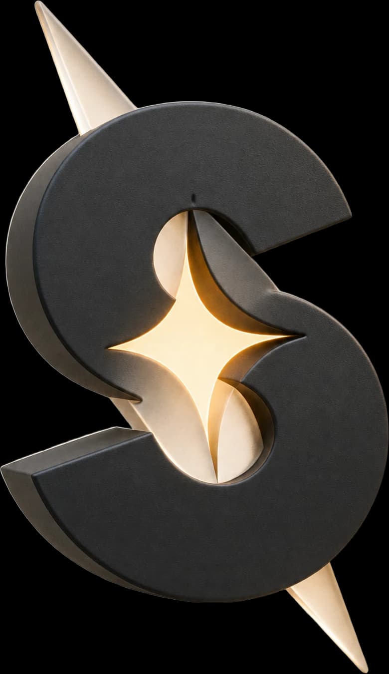 The SPARK logo as a matte charcoal 3D object, warm light glowing through its star cutout